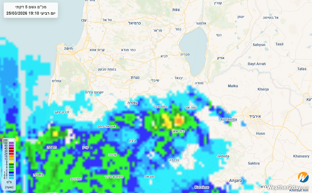 radar screenshot מכ_ם גשם 5 דקתייום רביעי 19_10 25_03_2026.png
